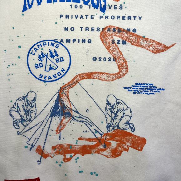 100‎ Thieves Small Embroidered No Camping Szn 2020 White Bone Pullover Hoodie - Picture 8 of 16